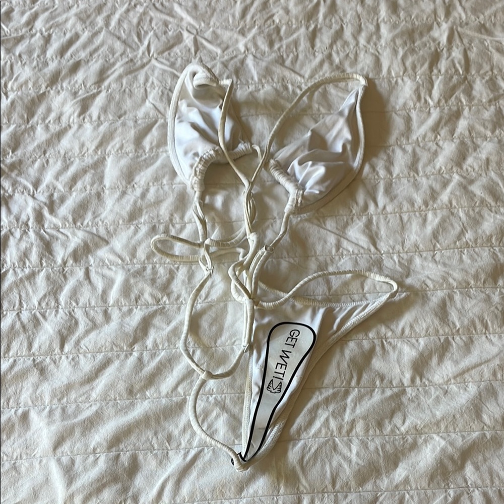 White Ribbed gstring one piece - Picture 2 of 3